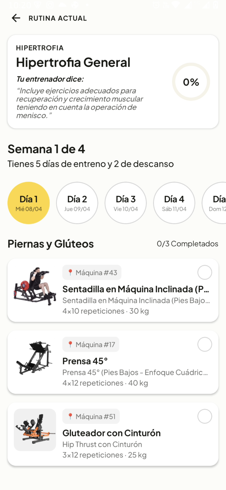 App InnovaFit - Rutina semanal